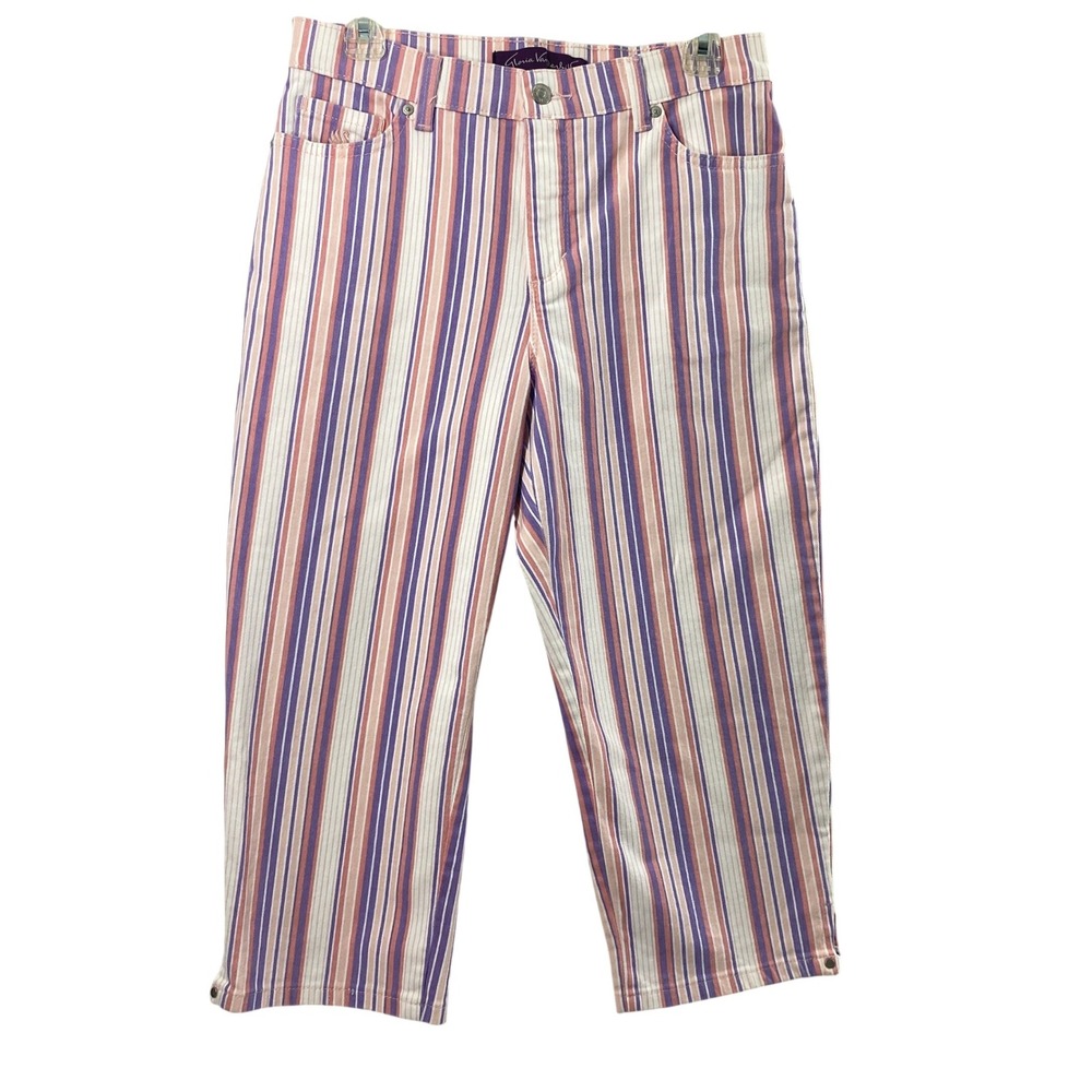 Gloria Vanderbilt Capris Womens 8 Amanda Crop Striped Purple Pink White Casual